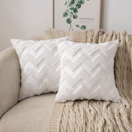 MIULEE Cushion Cover Wool Faux Fur Throw Pillow Case Wavy Fluffy Decorative Elegant Soft With Plush Home Decoration Cushions for Sofa Bed Protector 40 x 40cm 16 x 16 Inch White 2 Pieces