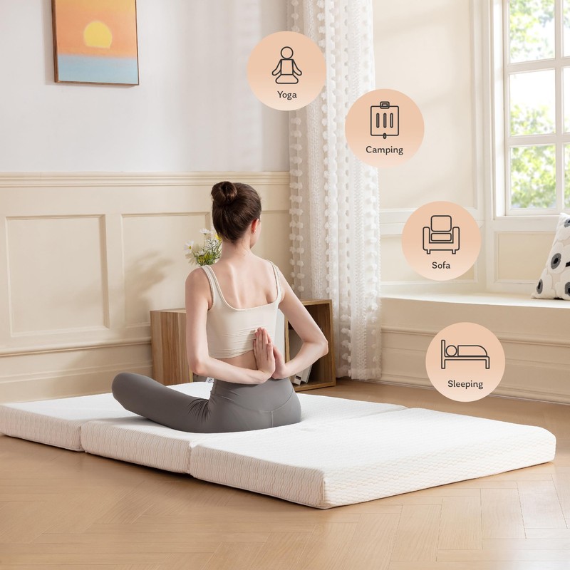 MLILY Folding Mattress, 4 inch Single Tri-fold Memory Foam Mattress,