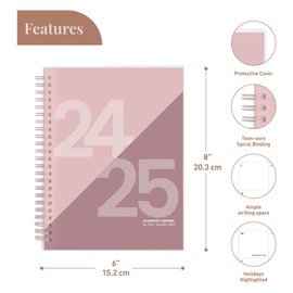 Rileys Planner 2024-2025 Academic Year, 18-Month Academic Weekly Planner - Geographic Weekly & Monthly Agenda Planner, Flexible Cover, Notes Pages, Twin-Wire Binding (8 x 6 inch, Pink)