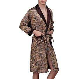 Lavenderi Sunrise Mens Shawl Collar Premium Satin Robe Sleepwear (X-Large, Taupe)