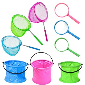 9 Pcs Fishing Net, Crabbing Kit and Fishing Nets for Kids, 9-Piece Set with Collapsible Fishing Bucket, Multiple Colour Options for Fishing and Crabbing Activities, Durable Construction for Outdoor Us