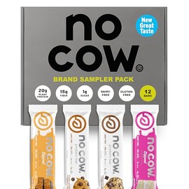 No Cow Barritas de proteína veganas, paquete de muestra de marca mejorada | 20 g de proteína vegetal, sin gluten, sin lácteos, sin soja, aptas para dieta cetogénica, bajas en azúcar, altas en fibra
