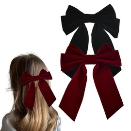 Velvet Hair Bows for Women Girls Bow Hair Clip Ribbon Bowknot Hair Clips Hair Bow Barrettes for Women Bow Alligator Hair Clips French Barrette Hair Bows Red Black Hair Accessories 2Pcs