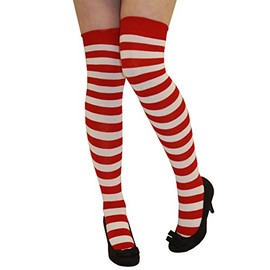 Crazy Chick New Ladies Girls Stripe Stripy Striped Over The Knee Thigh High Long Socks Assorted Colours UK Size 4-6 (Red White)