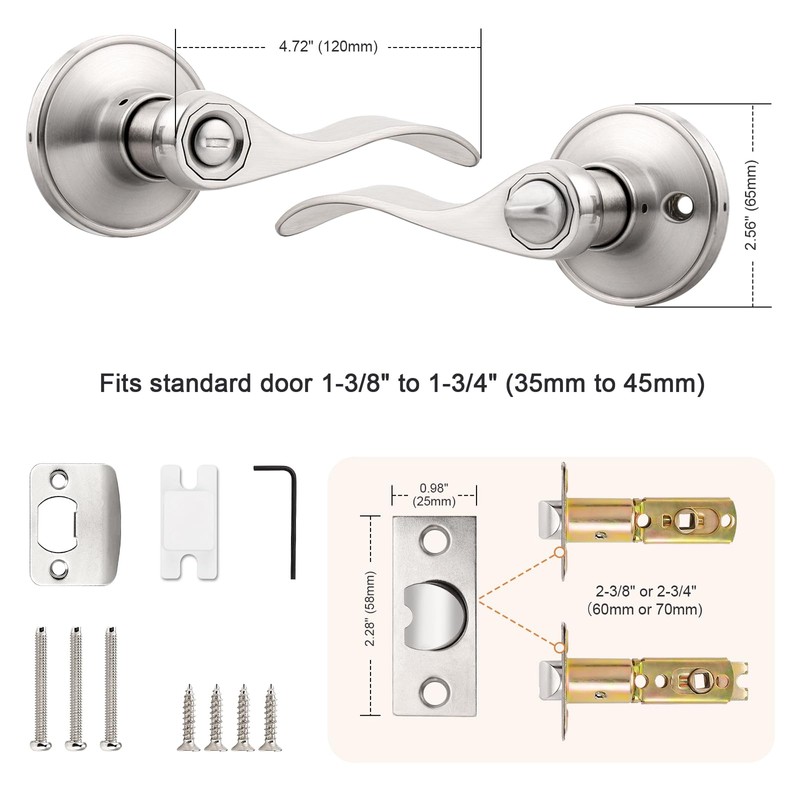 Probrico Privacy Door Levers Interior Door Handles Levers, Wave Style