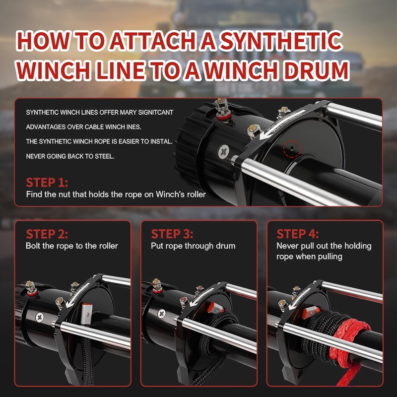 3/8" x 92ft Synthetic Winch Rope, 26500lbs Winch Rope Cable