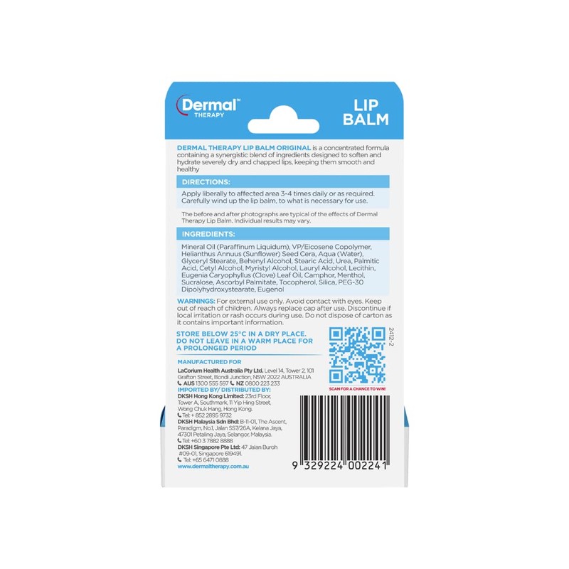 Dermal Therapy Lip Balm Original Stick| Designed to Hydrate &