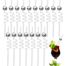 24 Piezas Pajitas de Discoteca, BetterJonny Reutilizables Pajitas de Bola de Discoteca Mini Bola de Discoteca Pajitas Decorativas Pajita Espiral de Bola Reflectante para los años 70 Fiesta, Plateadas