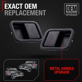 Exterior Door Handle Set, Front Driver + Passenger Door Handle - Compatible with 1997-2006 Jeep Wrangler, Full Door Type - Black, Metal, 55176382AE, 55176382AB, 55176383AE, 55176383AB, 79398, 79399