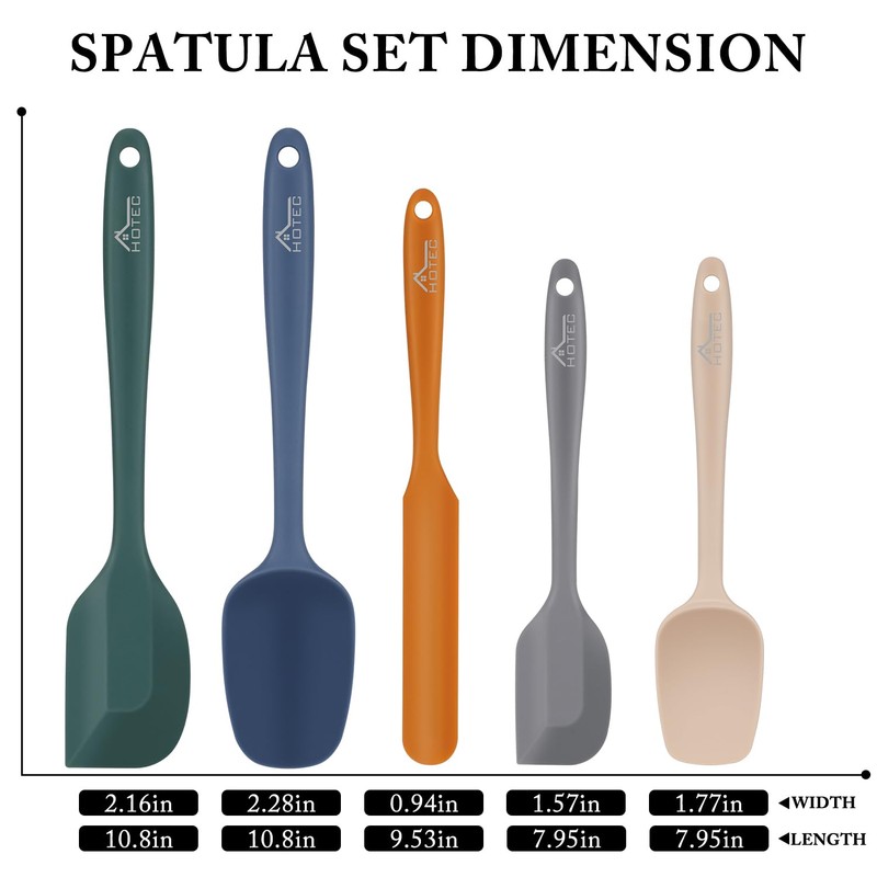 HOTEC Heat Resistant 600℉ Food Grade Silicone Rubber Spatula Set