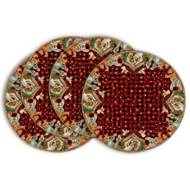 Artoid Mode Black Red Buffalo Plaid O Holy Night Merry Christmas Round Placemats Set of 4,14 Inch Winter Round Table Mats for Dining Decoration