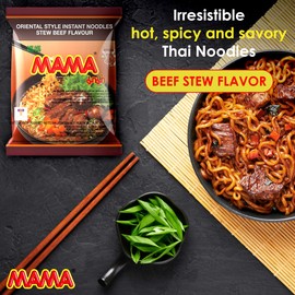 MAMA Noodles Beef Stew Instant Spicy Noodles w/Delicious Thai Flavors, Hot & Spicy Noodles, No Trans Fat w/Fewer Calories Than Deep Fried Noodles 30 Pack