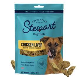 Stewart 100% Chicken Liver Dog Treats, 2.5 oz Pouch, ~45 Pieces, Freeze Dried Raw, Single Ingredient, 60% Protein Training Treats or Meal Topper, Grain Free, Gluten Free