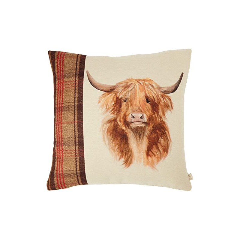 Evans Lichfield Hunter Highland Cow Cushion Cover, Multi, 43 x