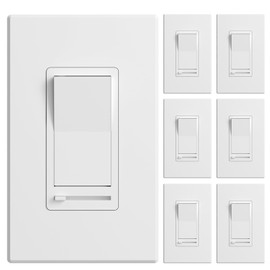 Amico 6 Pack Dimmer Light Switch, Single-Pole or 3-Way Compatible Slide Control Dimmer, Suitable for 150W LED Light/CFL/Incandescent and 600W Tungsten Bulb, Wall Plates and Screws Included, White