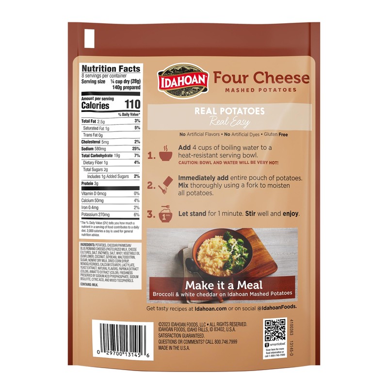 Idahoan Four Cheese Mashed Potatoes Family Size, 8 oz Pouch
