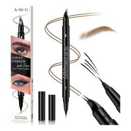 2 En 1 Delineador De Ojos & Lapiz Cejas 3d Con 2 Puntas Negro, Marrón Oscuro N/a