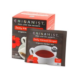 China Mist Zesty Hibiscus Ginger Organic Herbal Tea, 15 tea satchets