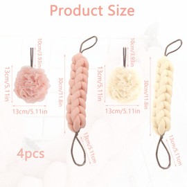 HANIUTTY 4 Stück Badeschwamm Luffa(Rosa, Beige) luffa Schwamm Duschschwamm, Seifschwamm Massageschwamm Rückenschrubber für Männer und Frauen Hautreinigungszubehör(2 Badestangen + 2 Badekugeln)