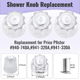 hansengroe Shower Knobs 3 Piece Replacement for Price Pfister Bathtub Faucet Handles, 12 Point Broach, Clear Acrylic Shower Handles Hot and Cold Replacement Kit Include Diverter