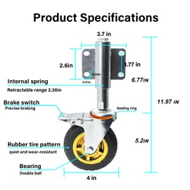 4 inch Spring Rubber Loaded gate Wheel,Heavy Duty Swivel gate Caster Wheels with Universal nount Plate,gate Wheels for Wooden Fence gate castesr,Wooden gate Caster,Farm gate Wheel