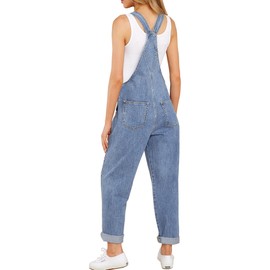 luvamia Flexclusive Overalls for Women Loose Fit Classic Bib Casual Jean Stretchy Denim Jumpsuit Tapered Leg Loose Fit Overalls Women Blue Mist Size Small Size 4 Size 6