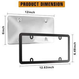 ELECTRONLUMEN License Plate Frames & Covers Combo, Aluminium Alloy Frame Unbreakable Clear Cover Fits Standard US/CA Plates, 2 Pack