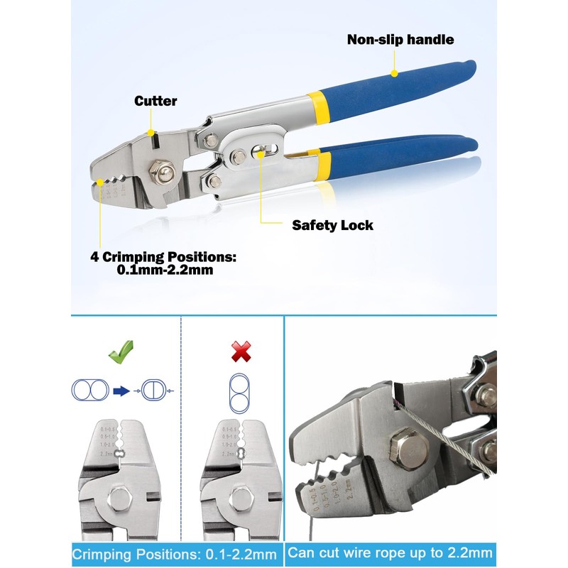 TooTaci Wire Rope Cable Crimping Tool Wire Rope Swager Crimper
