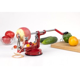 Apple peeler and corer with Powerful Suction base Apple peeler slicer corer with stainless steel blades for pears potato peelers (Dark Red, Suction)