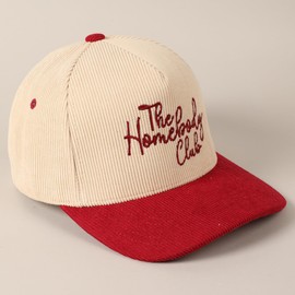 MIRMARU Vintage Novelty Embroidered Two-Tone Cotton Corduroy Trucker Baseball Cap for Men & Women (US, Alpha, One Size, The Homebody Club,Burgundy)