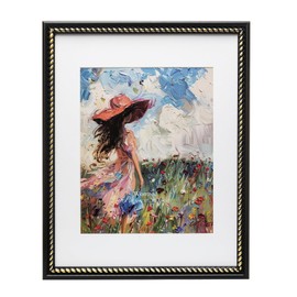 Wontree 11x14 Picture Frame Black, Stylish Twisted Rope Border with Gold Accent, Solid Wood with Real Glass, Display 11x14 Photos Matted to 8x10, Vertical and Horizontal Desk Tabletop or Wall Hanging