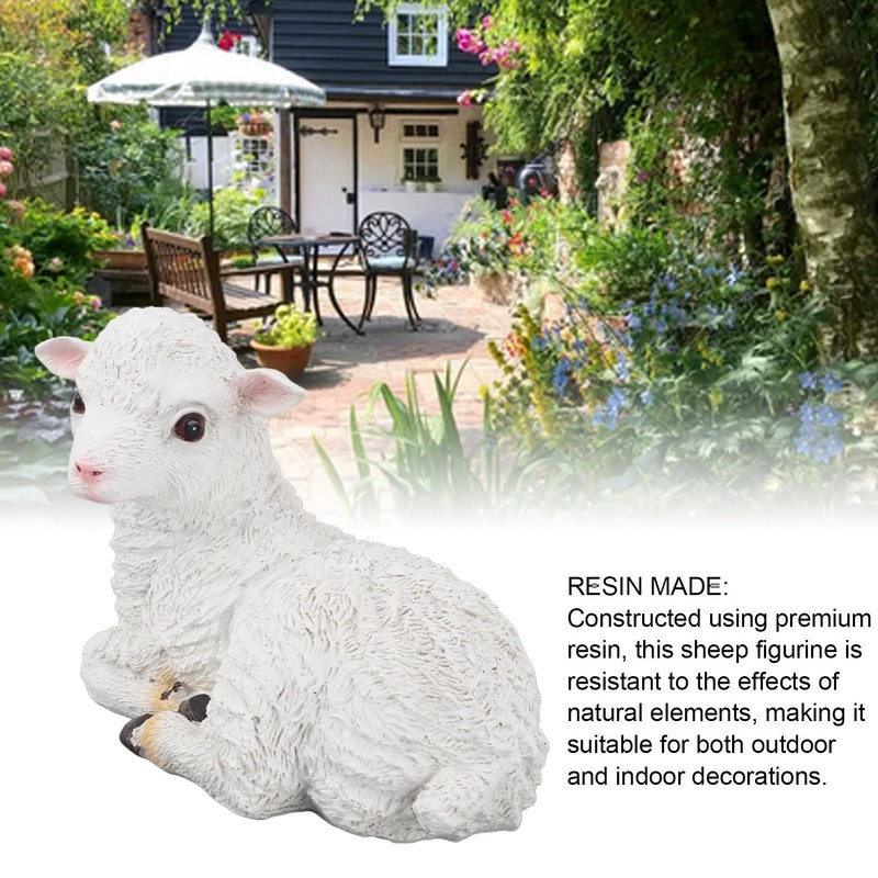 CHICIRIS Handmade Lifelike Sheep Statue, Realistic Lamb Figurine, Garden Sculpture,