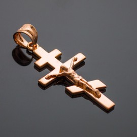 10k Rose Gold Russian Orthodox Crucifix Pendant