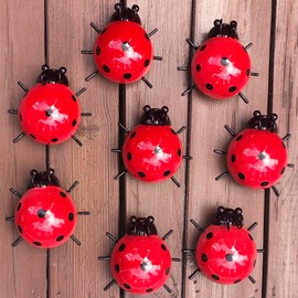 Cruis Cuka Metal Garden Decor for Outside Cute Ladybugs Yard Art Lawn Ornaments Wall Sculptures & Statues Outdoor Fence Decorations for Patio - Set of 8