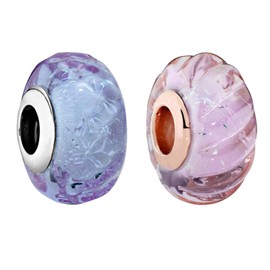 NUNUYAYA Charms Beads 925 Sterling Silver Lavender Purple Murano Glass Charms Dangle Pendant with 5A Cubic fits Charms Bracelets for Woman Mother's Day Christmas Birthday Gift of 2 packs