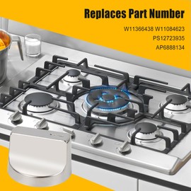 Range Knobs Replace W11366438 Compatible with Whirlpool Gas Stove Control Stainless Steel Knobs WCG55US0HS00, WCG55US0HS05, WCG55US6HS00, WCG55US6HS05, WCG77US0HS00, WCG77US0HS05 5PCS