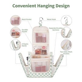 Narwey Toiletry Bag Women's & Toiletry Bag Men's Toiletry Bag for Hanging Men Cosmetic Bag Wash Bag for Women & Girls, Mint Green Checkerboard Pattern