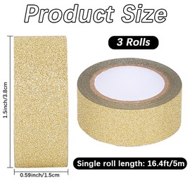 CRASPIRE 3 Rolls Decorative Glitter Tape Sparkle Adhesive Tape 0.59in x 49.2ft Light Khaki Shine Trim Washi Plastic Tapes Decoration for DIY Scrapbook Journal Envelope Planner Wrapping Gift Crafts