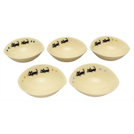 窯元 sousen 小鉢 White 10 cm Seto Ware Deformation Oval Vase Small Black Cat Pattern 5 Pcs, 50-Pack