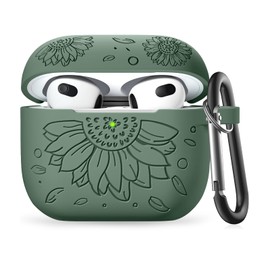 IMIVIO Compatible with Airpods 3rd Generation Case Cover, Sunflower Engraved Skin Cover Compatible with Airpods Case 3rd Generation, Cute Silicone Charging Case Cover, Front LED Visible
