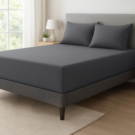 Rest Fusion Deep Fitted Sheet – 40cm Extra Deep Pocket – Fully Elastic – Soft Brushed Microfibre – Wrinkle, Shrink & Fade Resistant – Easy Care – Bed Bottom Sheet (Charcoal Grey, Double)