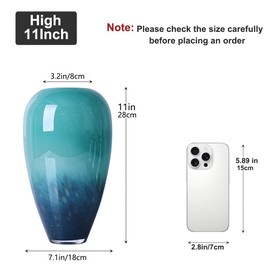 Teal Glass Vase – 11" Hand Blown Glass Vase for Teal Home Decor Accents, Wide Mouth Turquoise Vases Home Decor for Centerpieces, Dining Table, Bookshelf, Bathroom or Living Room Display