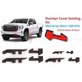 Auto 4PCS Grill Door Rear Gloss Black AT4 OVERLAY Emblems Fit 2023+ GMC Sierra 1500