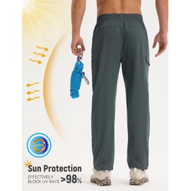 BALEAF Men's Hiking Pants Water Resistant Convertible Cargo Capri Roll Up Capri UPF50+ Zipper Pockets Clothing Travel Gray L