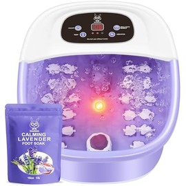 Foot Spa Bath Massager with Heat Bubbles and Vibration Massage and Jets, 16 OZ Calming Lavender Foot Soak Epsom Salt, MoodRelish Foot Soaker with Red Light, 22 Massage Rollers, Adjustable Temp - Black
