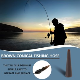 YINETTECH 100pcs 25mm Brown Cone Fishing Hose Long Tail Rubbers Carp Fishing Tackle Rubber Rig Cones For Safety Lead Clips Tackle