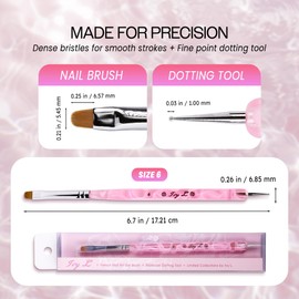 Ivy L Premium 2 Way French Gel Acrylic Nail Art Kolinsky Brush with Dotting Tool for Professional Manicure Cuticle Clean up Nail Art Design (Size # 6, Pink Marble)