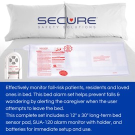 Secure Long-Term Bed Alarm for Elderly Adults - Advanced Patient Alarm Monitor with 12" x 30" Bed Sensor Pad - Bed Alarms and Fall Prevention for Dementia Patients