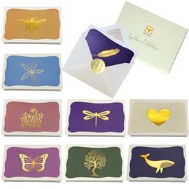 SETTINI Tarjetas de notas en blanco, paquete de 18 tarjetas de felicitación surtidas para todas las ocasiones, 9 diseños de lámina dorada con calcoman