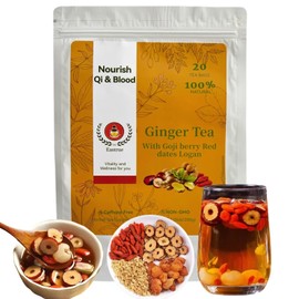 Eastrue Ginger Jujube Tea for Women-Traditional Chinese Herbal Tea Blend Ginger Root,Red Dates,Goji Berry,Longan, Sweet & Spicy,Caffeine Free Tea,Organic,Non-GMO,100% Natural (200g/20Bags)